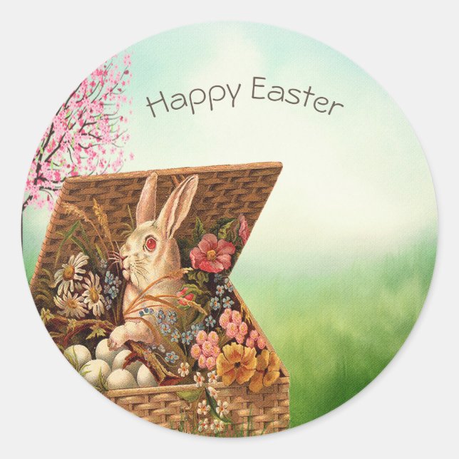 Sticker Rond Lapin de Pâques Rétro Vintage  (Devant)