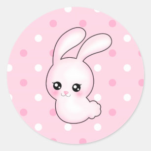 Sticker Rond Lapin de Pâques rose de Chibi Anime