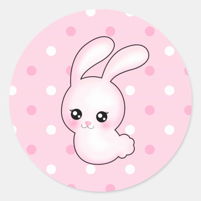 Sticker Rond Lapin de Pâques rose de Chibi Anime (Devant)