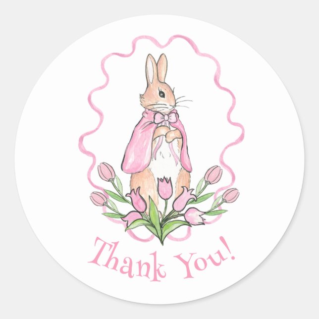 Sticker Rond Lapin de Pâques rose Thème Baby Shower (Devant)