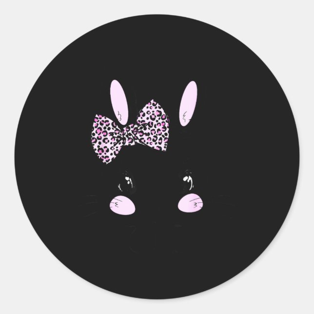 Sticker Rond Lapin de Pâques Tie Bow Leopard Jour de Pâques Fem (Devant)