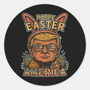 Sticker Rond Lapin de Pâques Trump Joyeuses Pâques Chasse aux œ