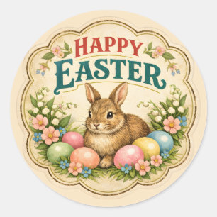 Sticker Rond Lapin de Pâques vintage