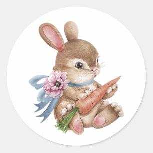 Sticker Rond Lapin de Pâques vintage avec carotte