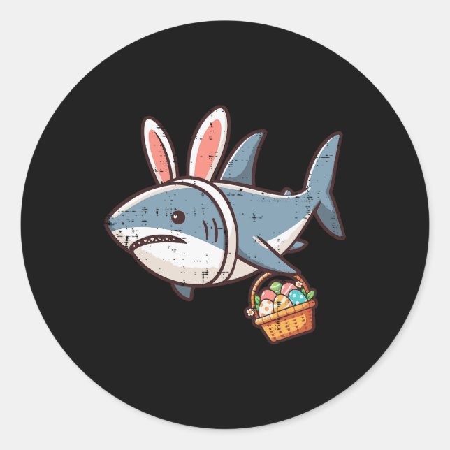 Sticker Rond Lapin de requin Oeufs de Pâques Funny Chasse Fille (Devant)