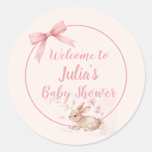 Sticker Rond Lapin doux design de bienvenue avec ruban pastel  (Devant)