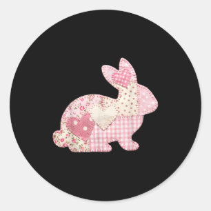 Sticker Rond Lapin Drôle Coeur Floral Patchwork Lapin Joyeux Ea