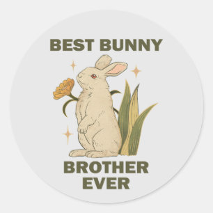 Sticker Rond Lapin Drôle, Meilleur Frère De Lapin Jamais, Amour