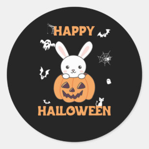 Sticker Rond Lapin En Citrouille De Mignons lapins Joyeux Hallo