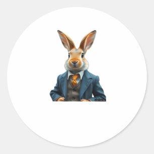 Sticker Rond Lapin En Costume - Vintage Lapin De Pâques Portrai