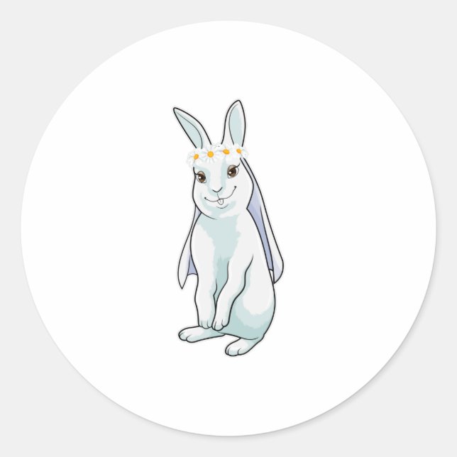 Sticker Rond Lapin en mariée avec couronne de fleurs (Devant)