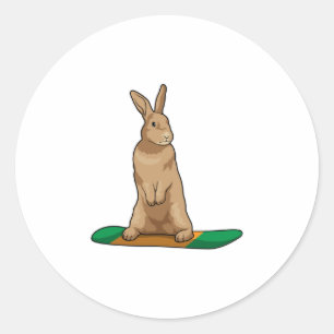 Sticker Rond Lapin en Snowboard avec Snowboard