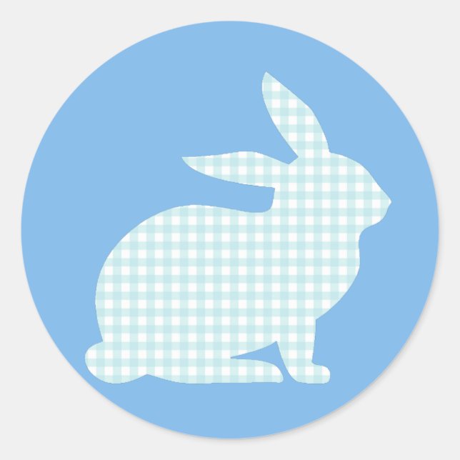 Sticker Rond Lapin En vichy bleu (Devant)