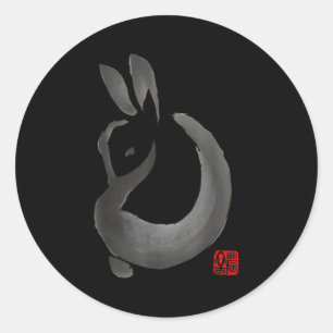 Sticker Rond Lapin encre minimaliste encre art japonais design