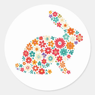 Sticker Rond Lapin Floral
