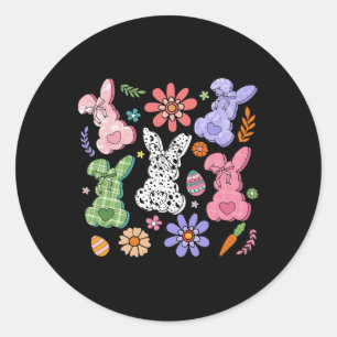 Sticker Rond Lapin Floral de Pâques Boho Rétro Fleurs Lapin Fil