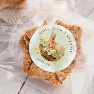Sticker Rond Lapin Floral Printemps Quelques Lapin 1er Annivers