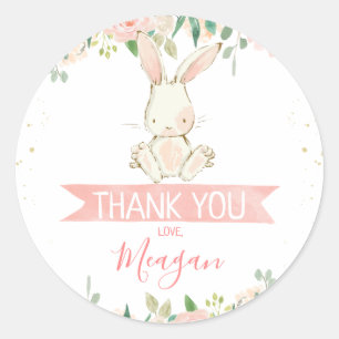 Sticker Rond Lapin Floral Rose 1er anniversaire
