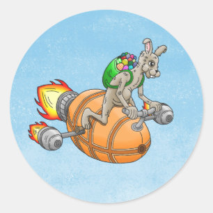 Sticker Rond Lapin Fusée de Pâques