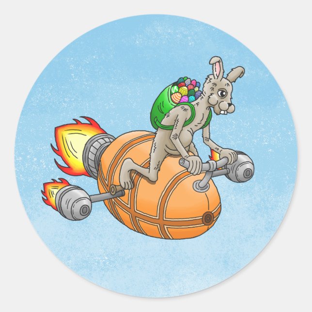 Sticker Rond Lapin Fusée de Pâques (Devant)