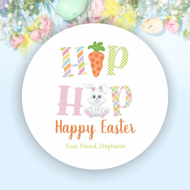 Sticker Rond Lapin Hip Hop de Pâques Sac de friandises autocoll (Hip Hop Bunny Easter Cute Treat Bag Stickers)