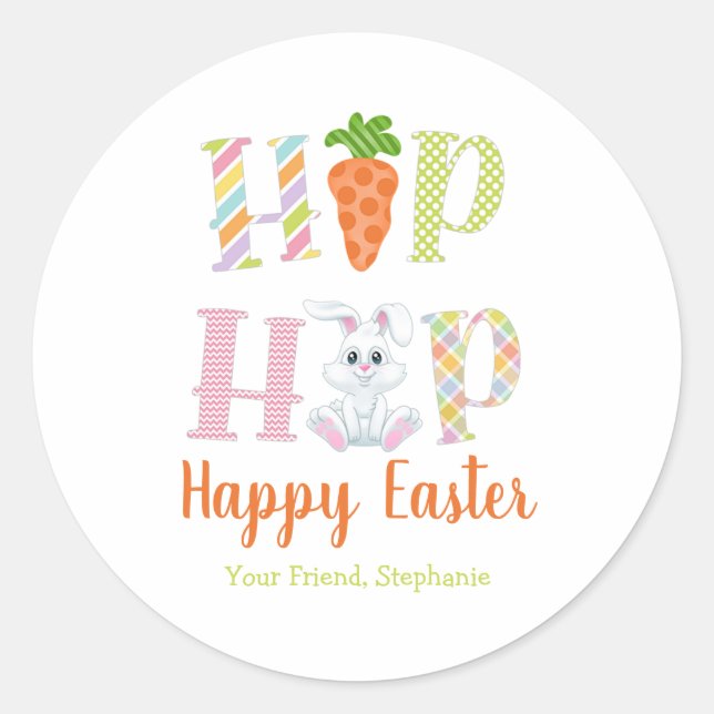 Sticker Rond Lapin Hip Hop de Pâques Sac de friandises Autocoll (Devant)