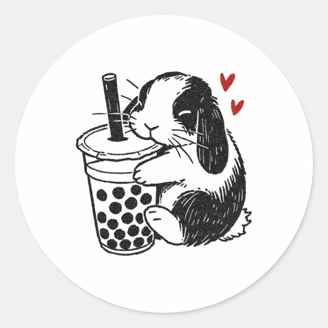 Sticker Rond Lapin Hollandais aime Boby Tea Bunny et Bubble (Devant)