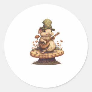 Sticker Rond Lapin Jouant Banjo Sur Le Lapin De Champignons Cot