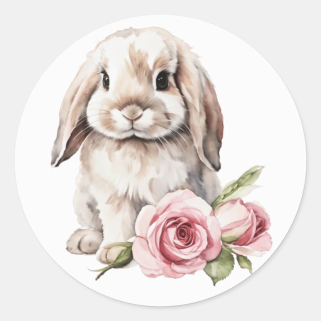 Sticker Rond Lapin Lapin Accumulé Rose Rose Rose (Devant)