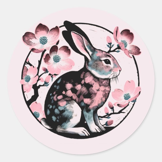 Sticker Rond Lapin lapin de Pâques Dogwood (Devant)