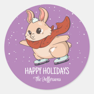 Sticker Rond Lapin Lapin Noël Animal Neige Vacances d'hiver