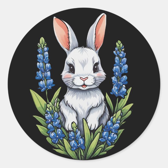 Sticker Rond Lapin Lapin Pâques Texas Bluebonnet (Devant)