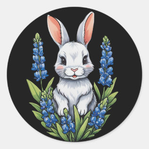 Sticker Rond Lapin Lapin Pâques Texas Bluebonnet