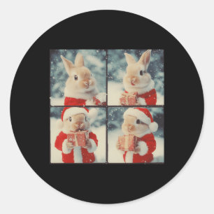 Sticker Rond Lapin Lapin Père Noël Animal Photographie Noël Ra