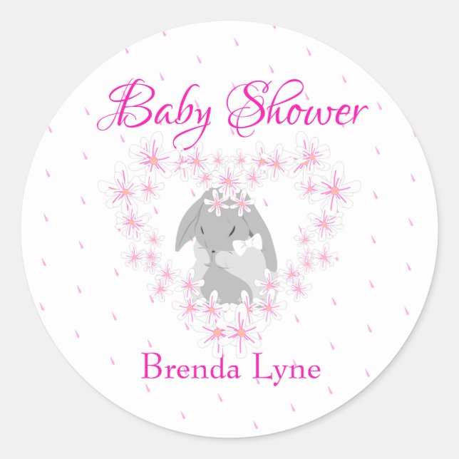 Sticker Rond Lapin Lapin Personnalisé Fille Baby shower rose (Devant)