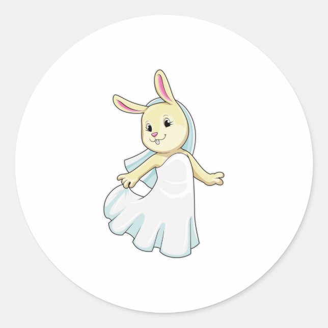 Sticker Rond Lapin mariée voilée (Devant)