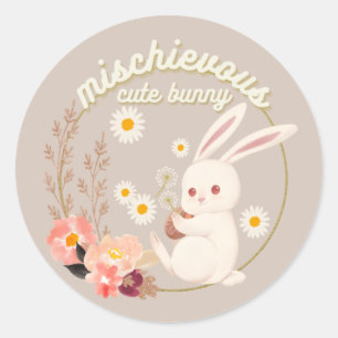 Sticker Rond Lapin mignon