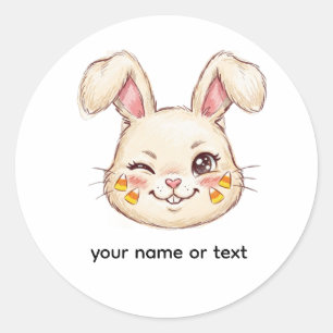 Sticker Rond Lapin mignon et malicieux aux yeux pétillants et a