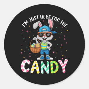 Sticker Rond Lapin Mignon Je Suis Juste Ici Pour Des Bonbons Dr