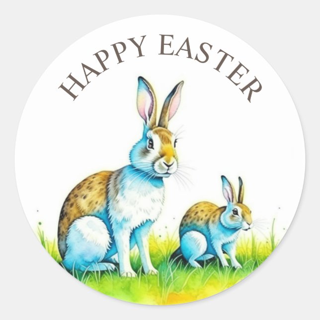Sticker Rond Lapin Mignon Joyeuses Pâques (Devant)