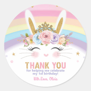 Sticker Rond Lapin Mignonne Lapin Anniversaire Merci Favoriser