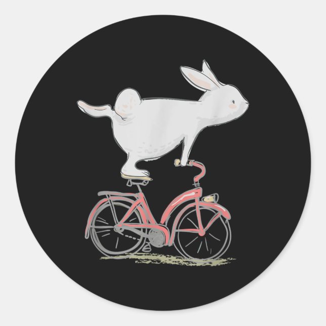 Sticker Rond Lapin Mignonne Sur Vélo Vélo Vélo Vélo Vélo (Devant)