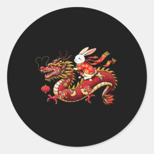 Sticker Rond Lapin monte dragon chinois drôle hommes femmes heu