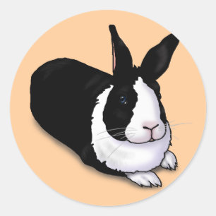 Sticker Rond Lapin noir et blanc