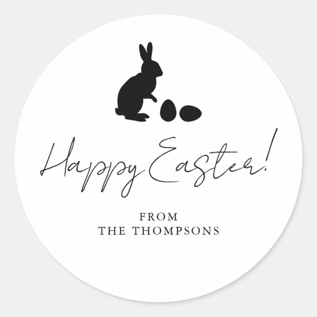 Sticker Rond Lapin noir et œufs silhouette Joyeuses Pâques (Devant)