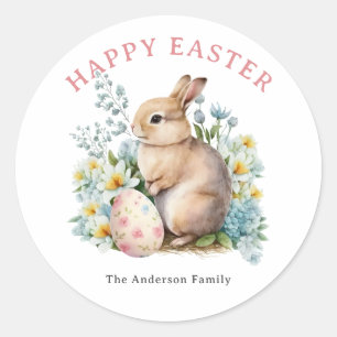 Sticker Rond Lapin & Oeuf Floral