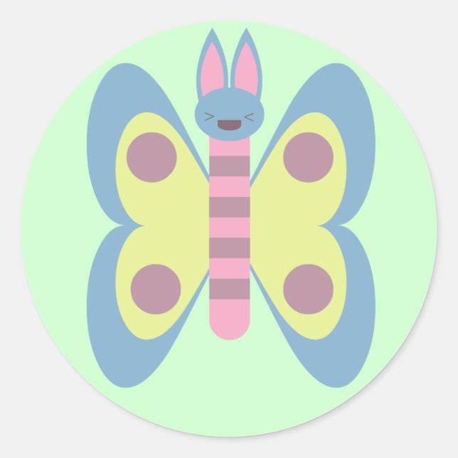 Sticker Rond Lapin Papillon Hybride Mignon Kawaii (Devant)