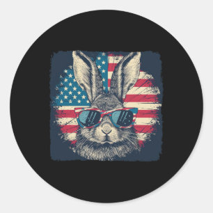 Sticker Rond Lapin Patriot Américain 4 juillet Auteur De Cadeau