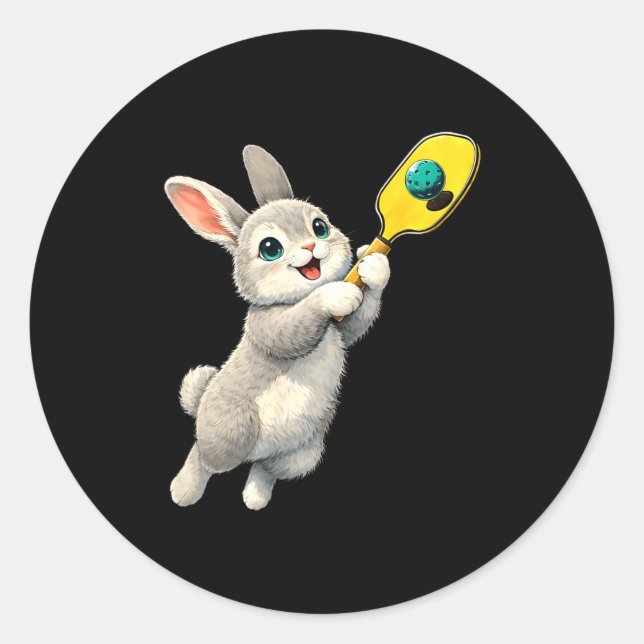 Sticker Rond Lapin pickleball Pâques pour pickleball (Devant)