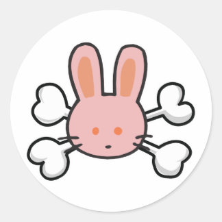 Sticker Rond lapin rose Crâne et os croisés